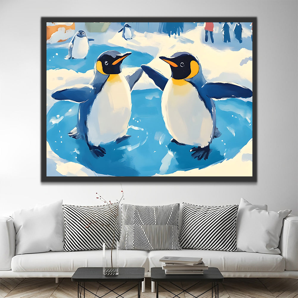 Pinguine Tanzen auf dem Eis Malen nach Zahlen