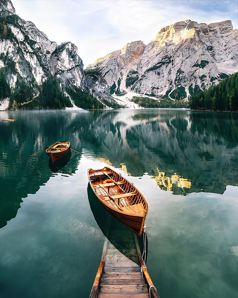 Pragser Wildsee und Boote Malen nach Zahlen