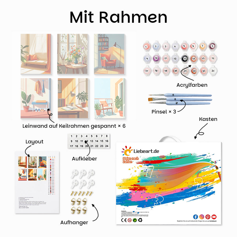 Räume mit Fenstern 6 Stück Mini Malen nach Zahlen