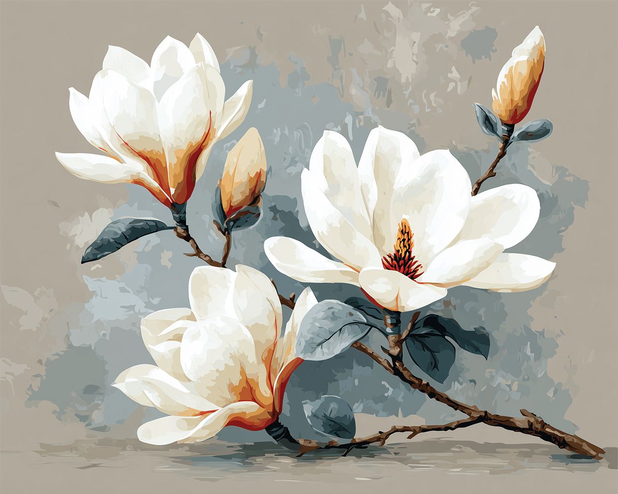 Malen Nach Zahlen Erwachsene - Weiße Magnolien Auf Lila Hintergrund 40x50cm
