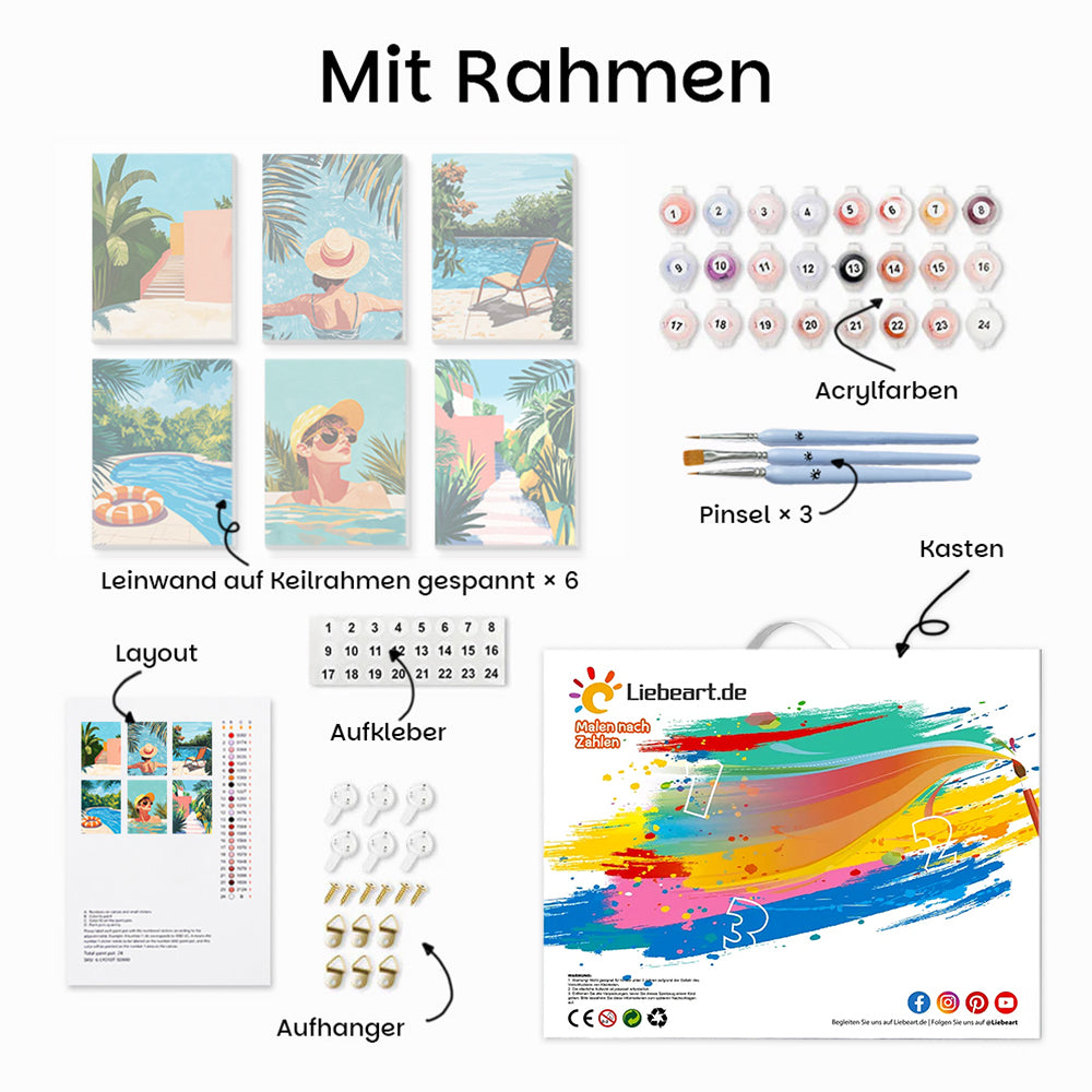 Resort Schwimmbad 6 Stück Mini Malen nach Zahlen