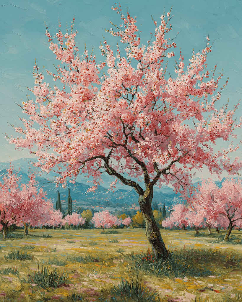 Rosa Blumenbaum auf dem Feld Malen nach Zahlen