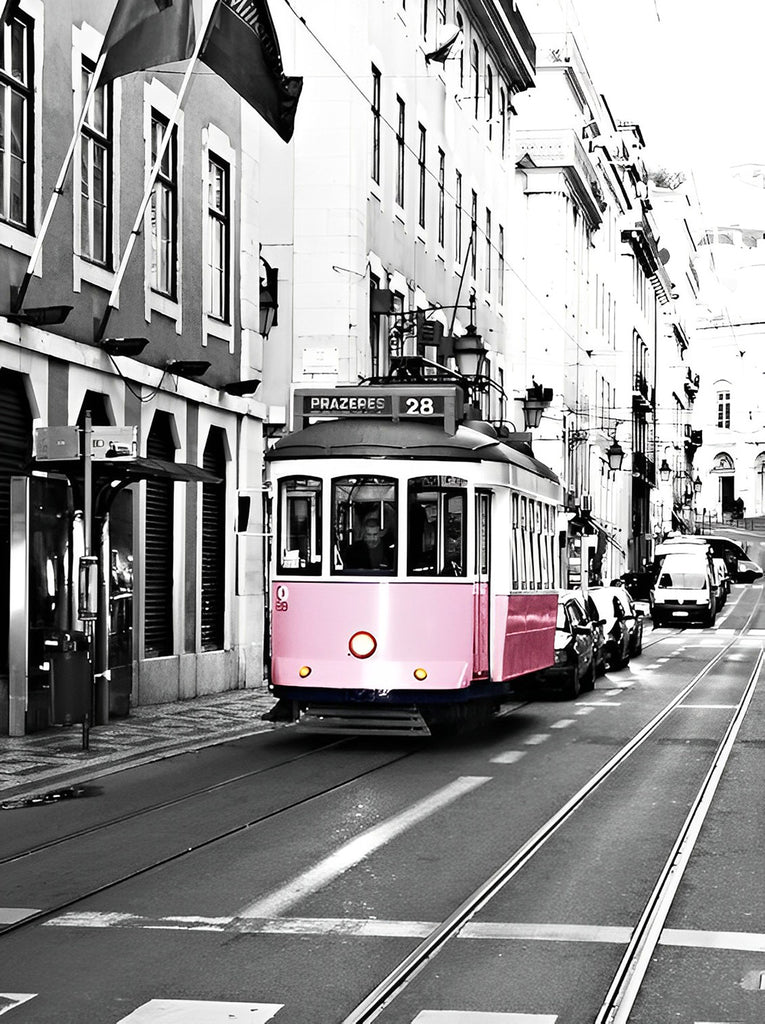 Rosa Bus auf der Straße Malen nach Zahlen