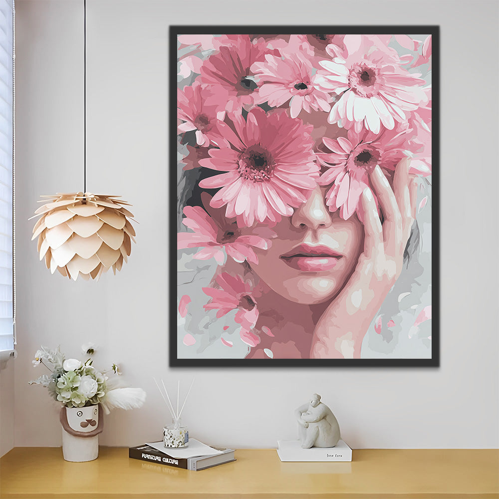 Rosa Gerbera und Frau Malen nach Zahlen