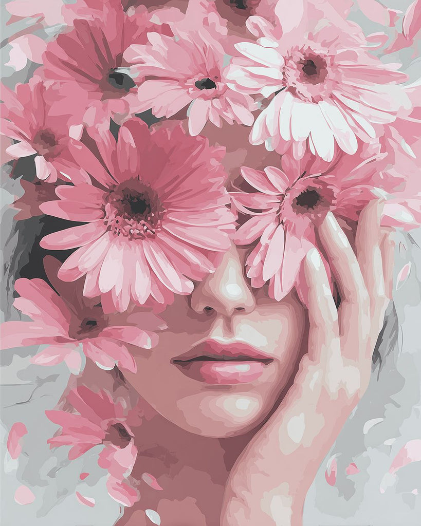 Rosa Gerbera und Frau Malen nach Zahlen