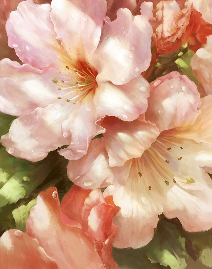 Rosa Kirschblüten mit Tautropfen Malen nach Zahlen