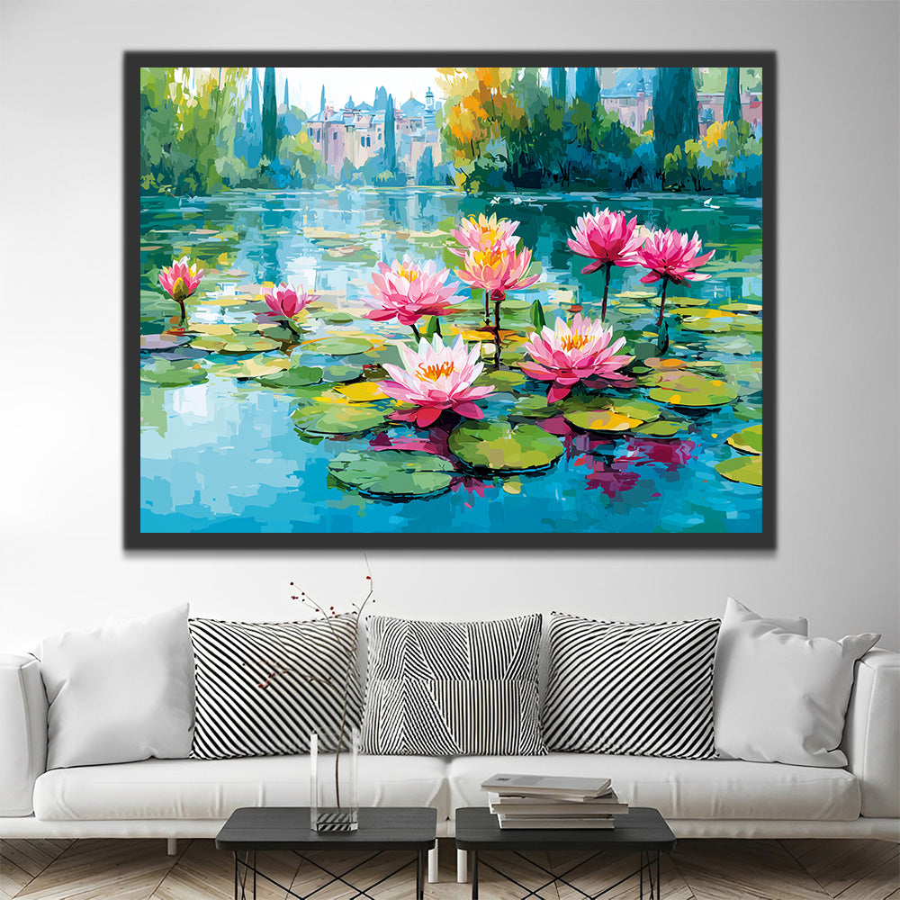 Rosa Lotus in voller Blüte Malen nach Zahlen