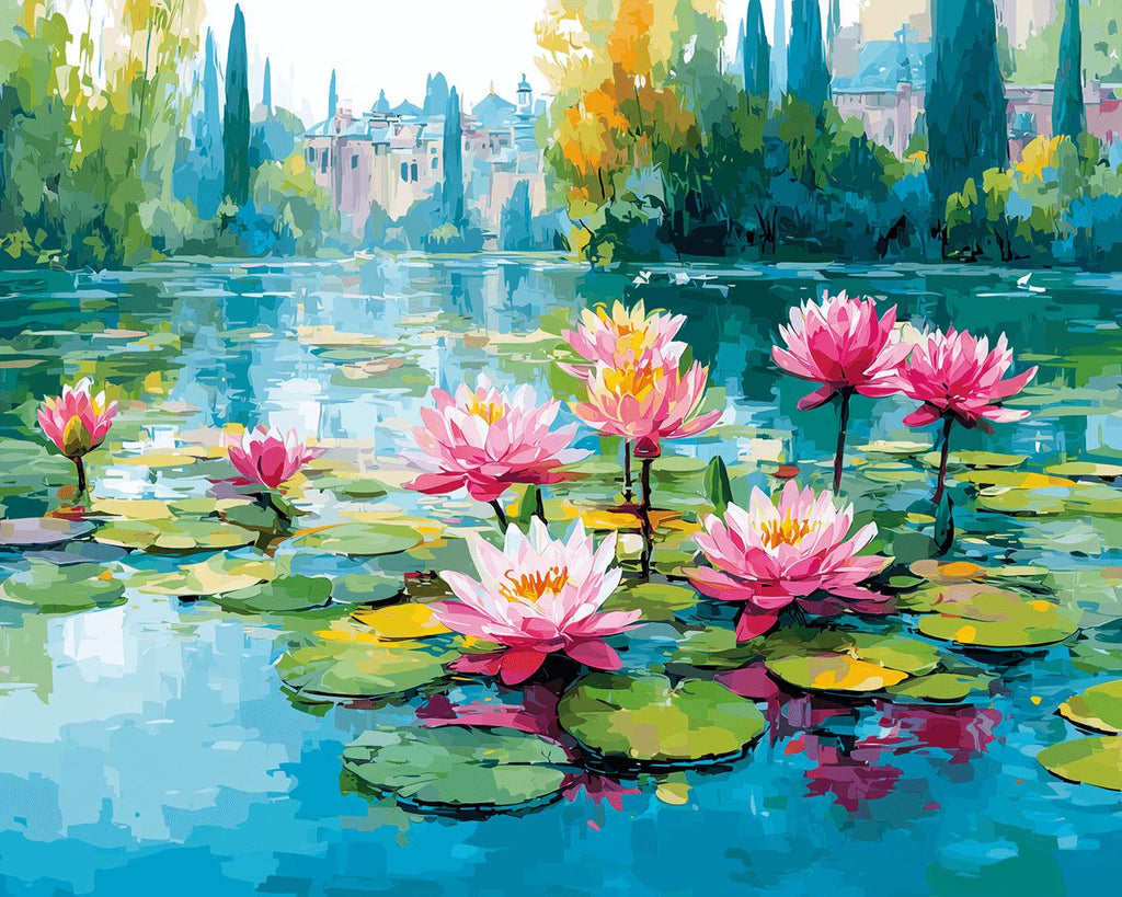 Rosa Lotus in voller Blüte Malen nach Zahlen