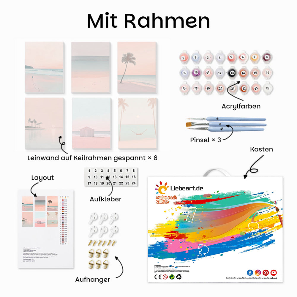 Rosa Meer und Strand 6 Stück Mini Malen nach Zahlen