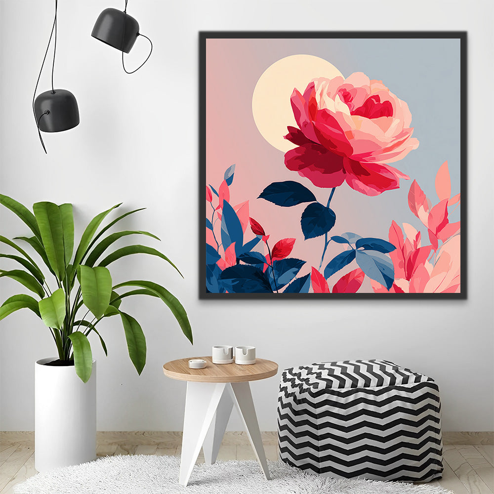 Rosa Rose unter dem Mond Malen nach Zahlen