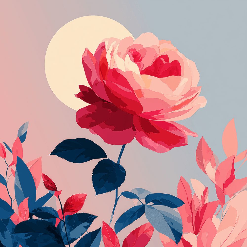 Rosa Rose unter dem Mond Malen nach Zahlen