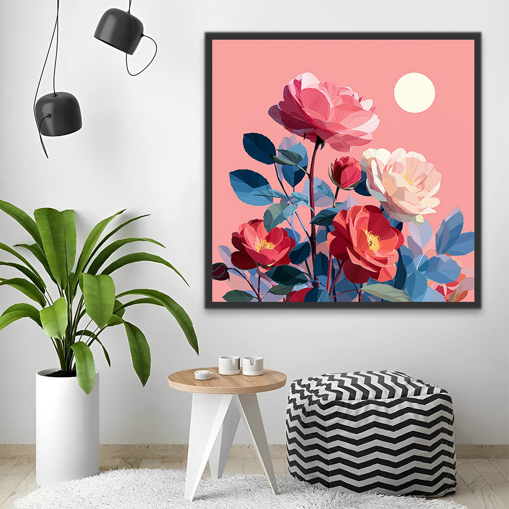 Rosa und rote Rosen Malen nach Zahlen