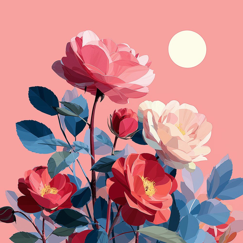 Rosa und rote Rosen Malen nach Zahlen