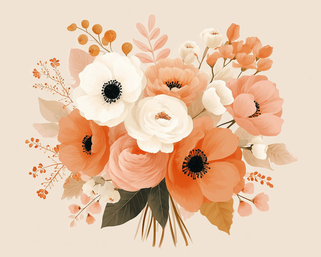 Rosa und weißer Mohnblumenstrauß Malen nach Zahlen