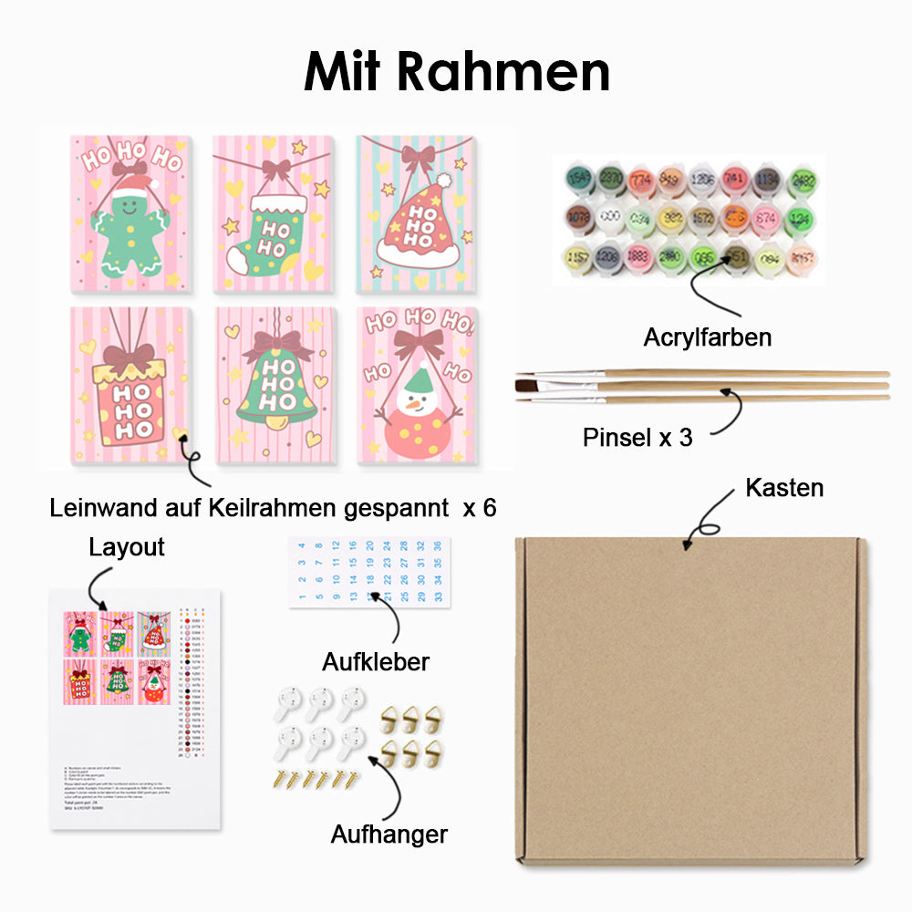 Rosa Weihnachtsdekorationen 6 Stück Mini Malen nach Zahlen