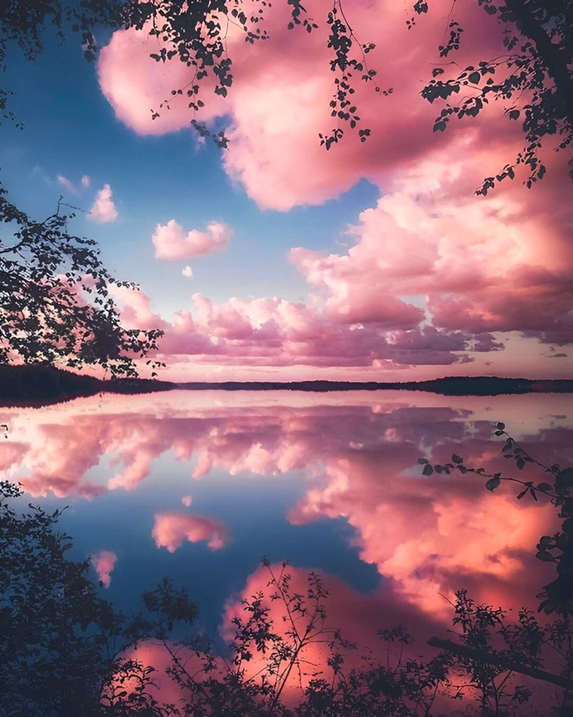 Rosa Wolken und Spiegelbild Malen nach Zahlen