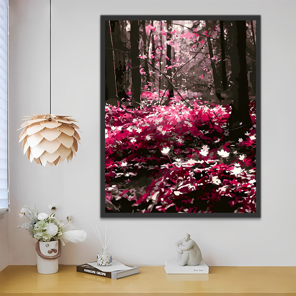 Rote Blumen im Wald Malen nach Zahlen