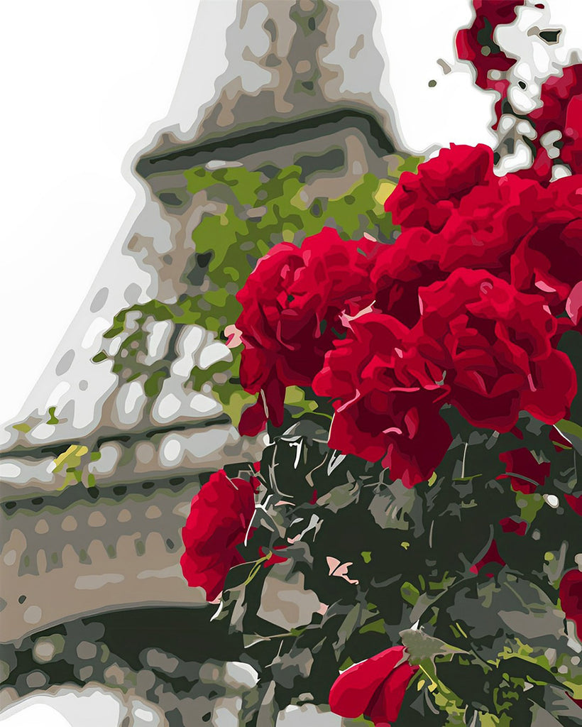 Rote Blumen und Turm Malen nach Zahlen