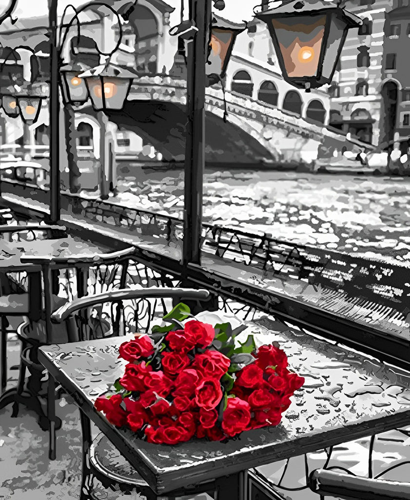 Rote Rosen neben der Brücke Malen nach Zahlen