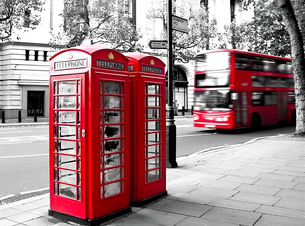 Rote Telefonzelle und Bus in London Malen nach Zahlen