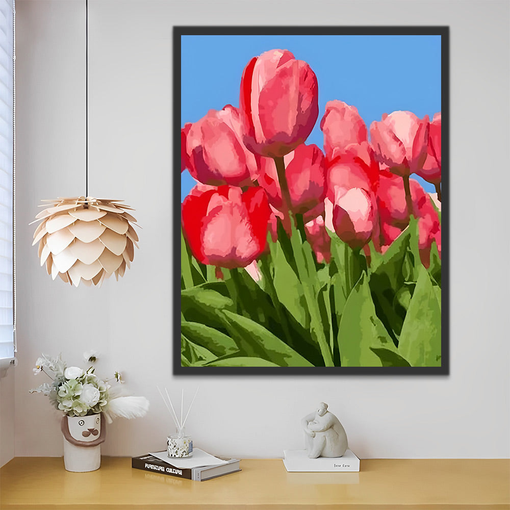 Rote Tulpen und blauer Himmel Malen nach Zahlen