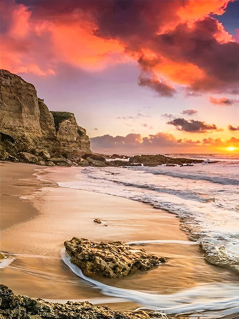 Rote Wolken und Strand Malen nach Zahlen