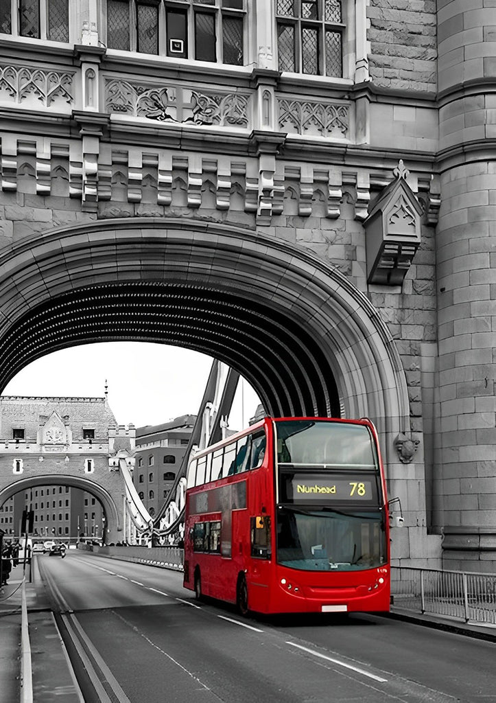 Roter Bus unter der Tower Bridge Malen nach Zahlen