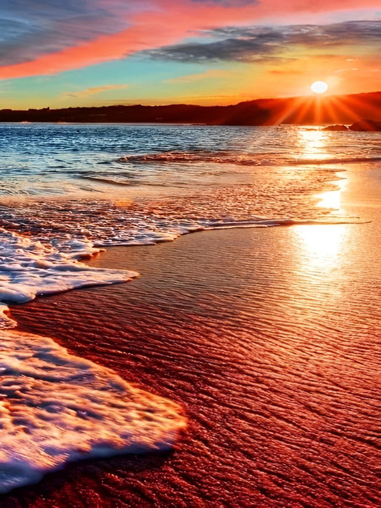 Roter Sandstrand bei Sonnenuntergang Malen nach Zahlen