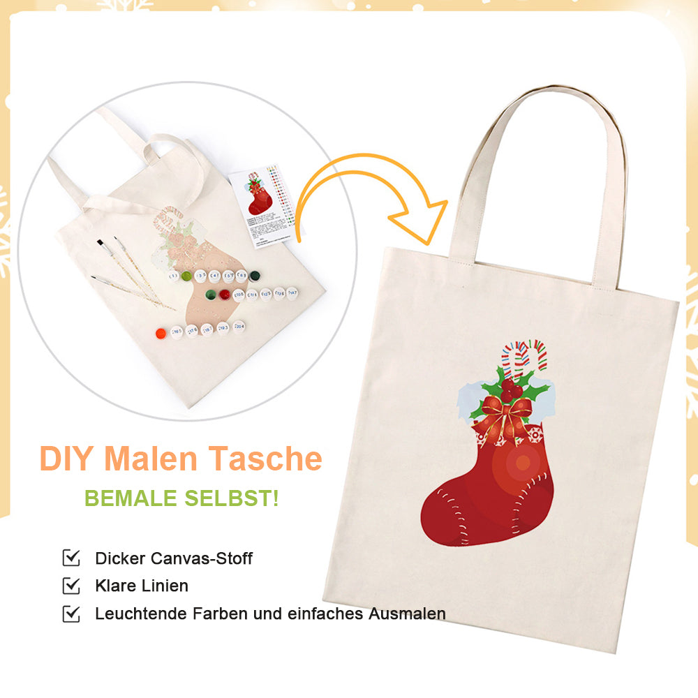 Roter Weihnachtsstrumpf Leinwand Tragetasche Malen nach Zahlen