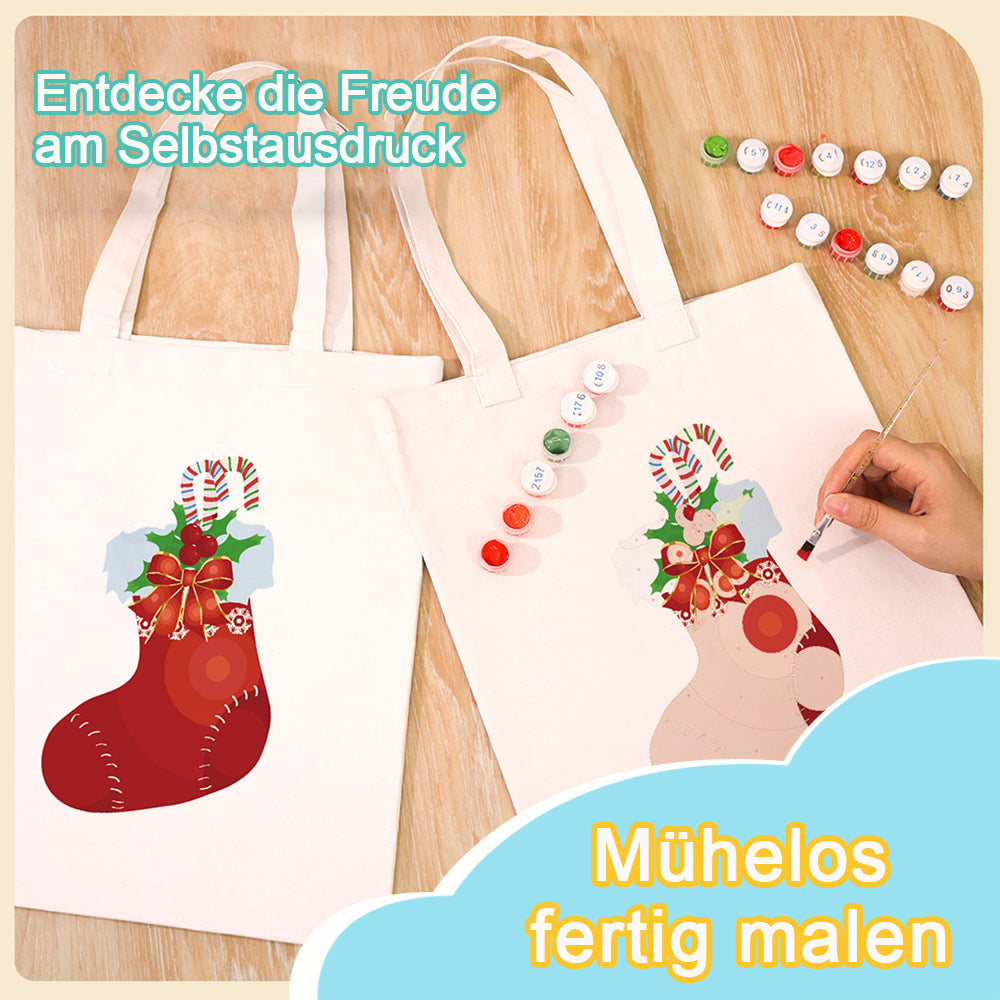 Roter Weihnachtsstrumpf Leinwand Tragetasche Malen nach Zahlen