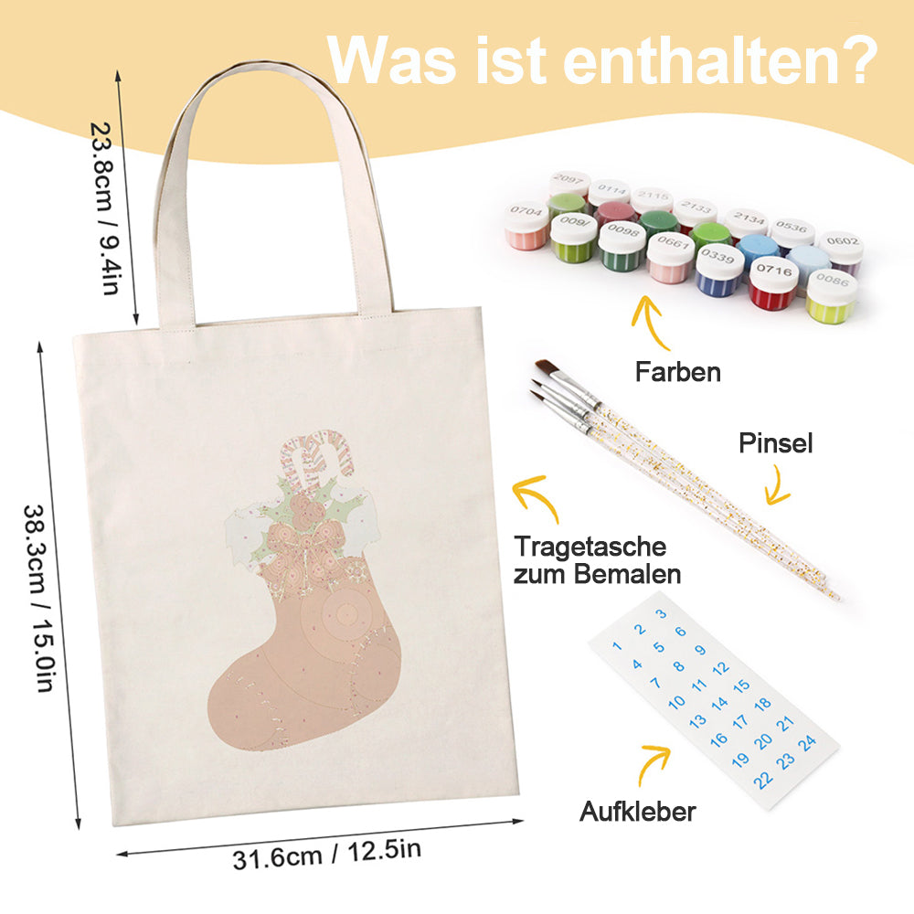 Roter Weihnachtsstrumpf Leinwand Tragetasche Malen nach Zahlen