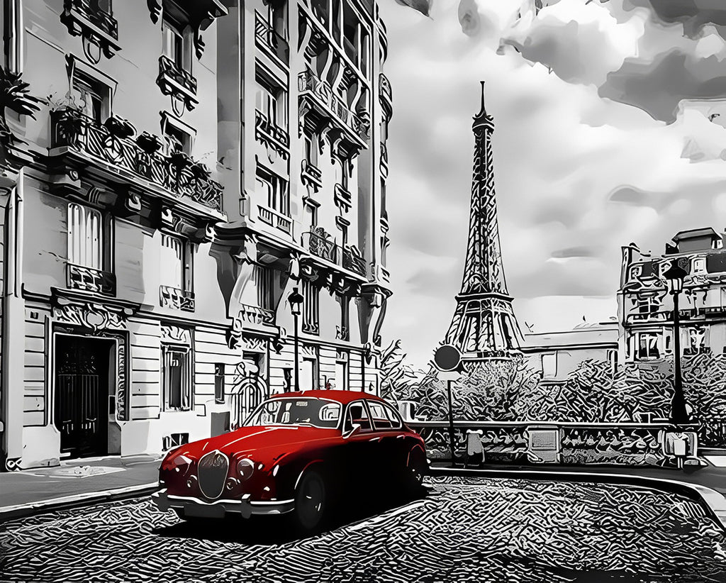 Rotes Auto in Paris Malen nach Zahlen