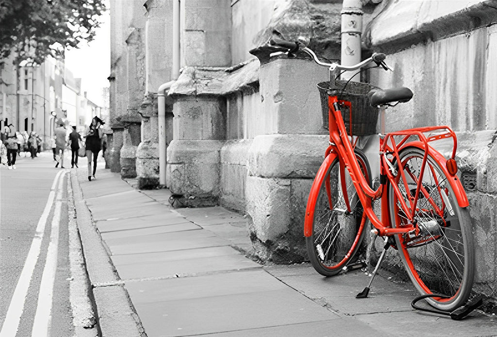 Rotes Fahrrad am Straßenrand Malen nach Zahlen