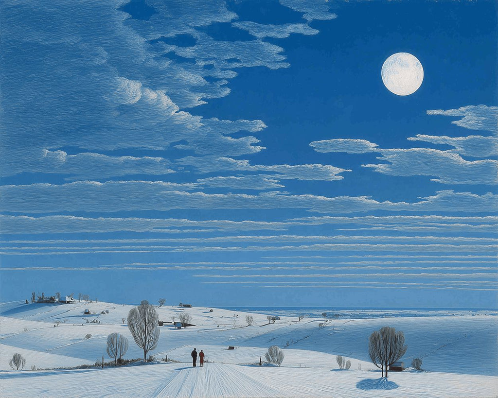 Ruhiges und leeres Schneefeld unter blauem Himmel Malen nach Zahlen