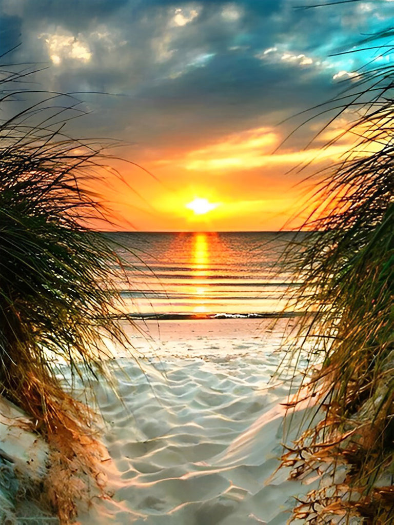 Sandstrand bei Sonnenuntergang Malen nach Zahlen