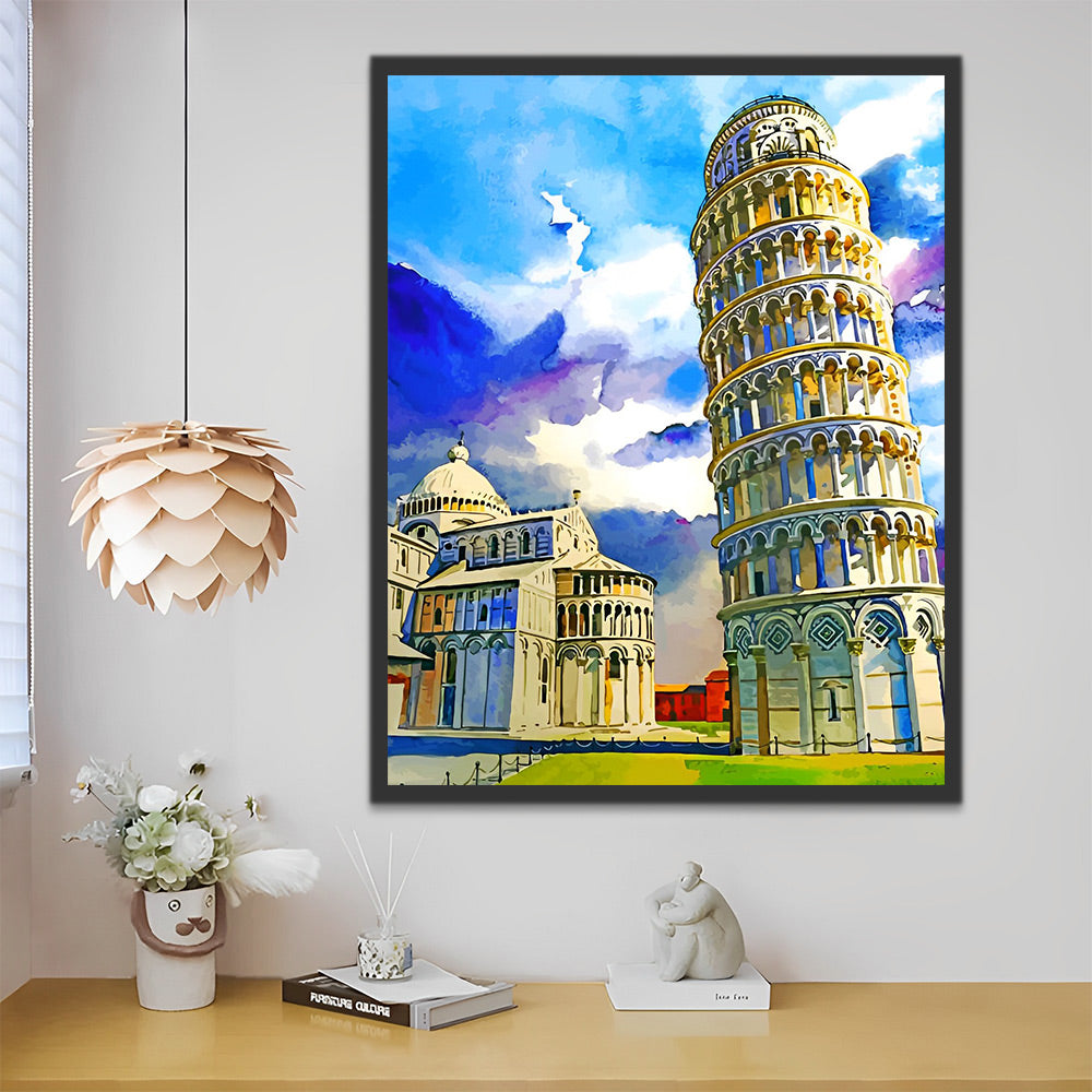 Schiefer Turm von Pisa unter blauem Himmel Malen nach Zahlen