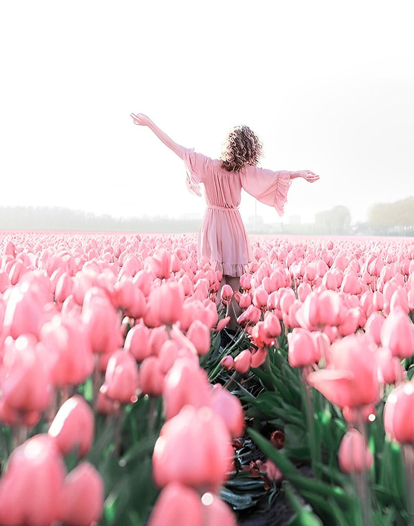 Schöne Frau im Tulpenmeer Malen nach Zahlen