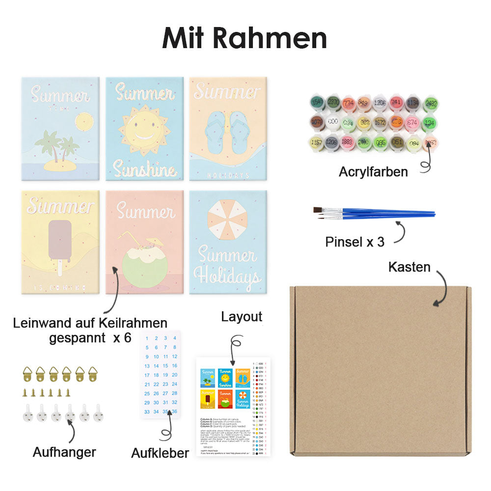 Schöne Sommerzeit 6 Stück Mini Malen nach Zahlen
