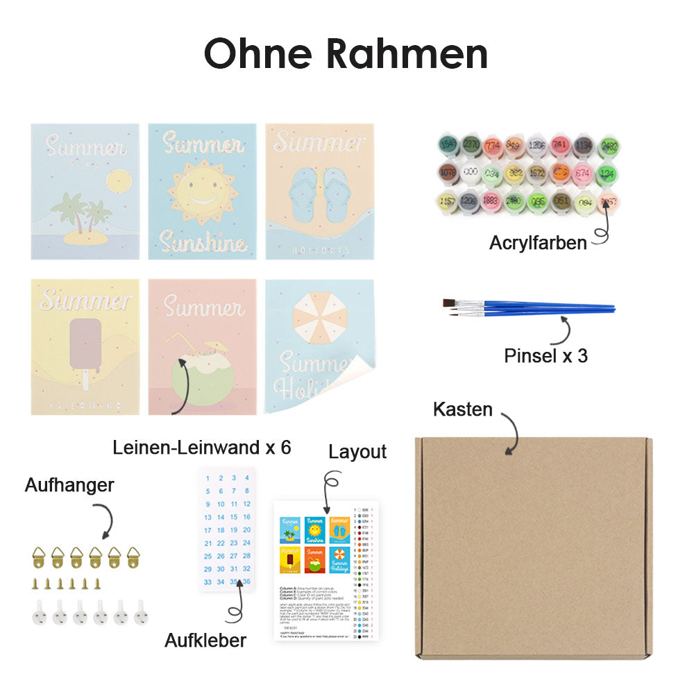 Schöne Sommerzeit 6 Stück Mini Malen nach Zahlen