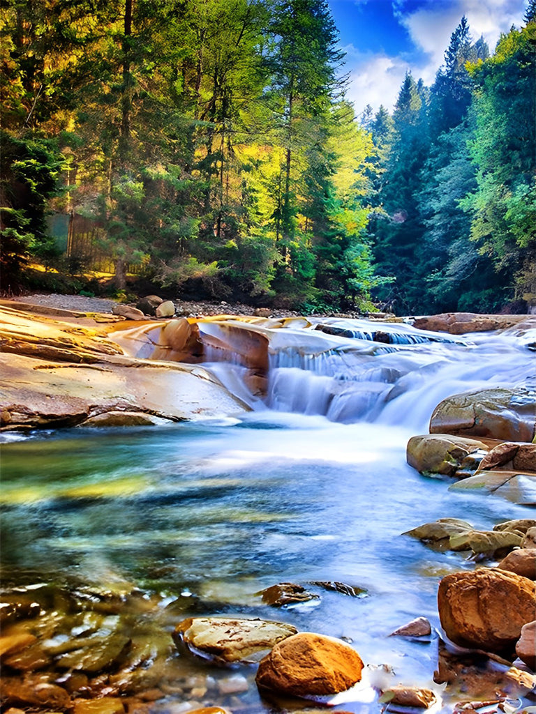 Schöner Wasserfall im Wald Malen nach Zahlen