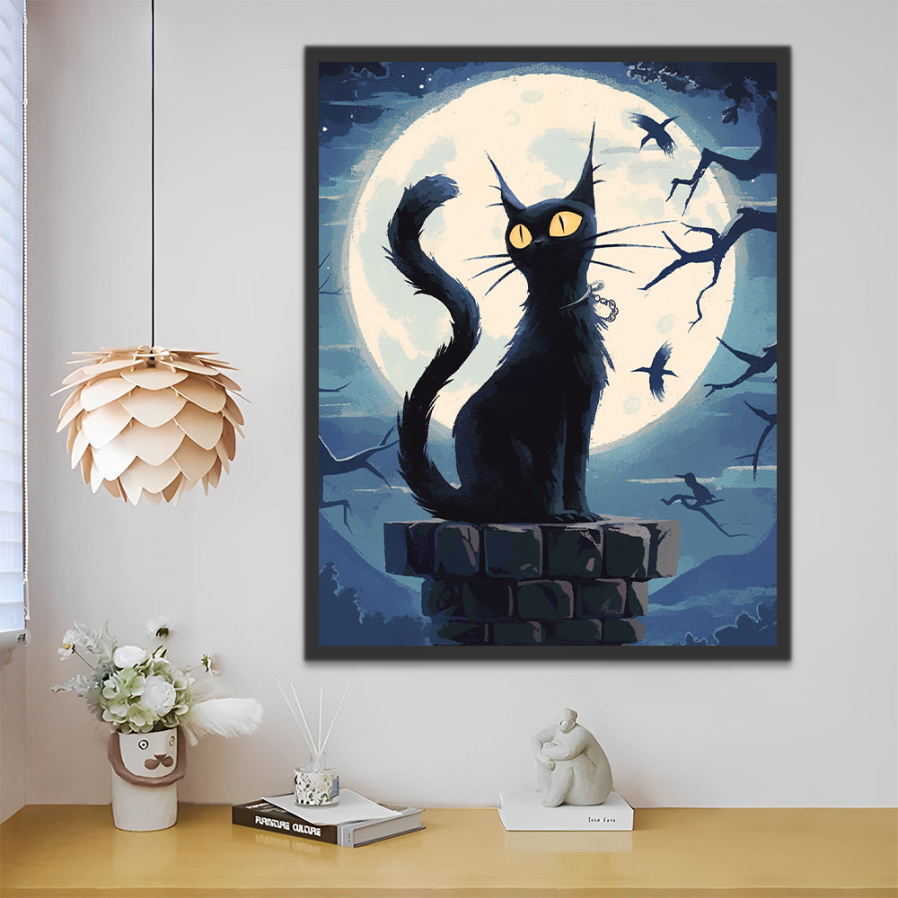 Schwarze Katze und Mond Malen nach Zahlen