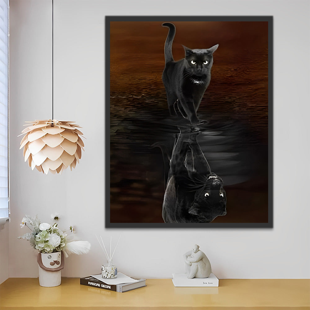 Schwarze Katze und Spiegelbild Malen nach Zahlen