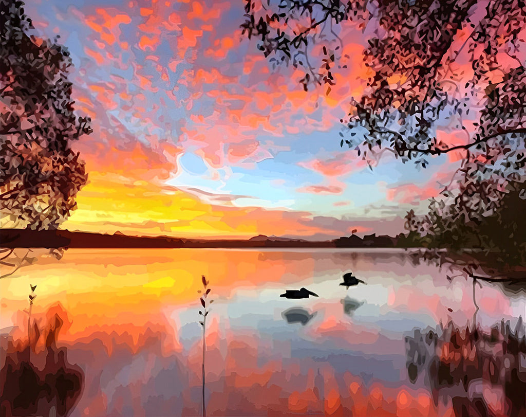 See und Abendrot Malen nach Zahlen