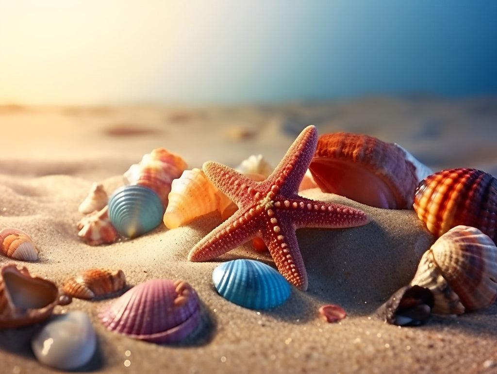 Seestern und Muscheln auf dem Strand Malen nach Zahlen