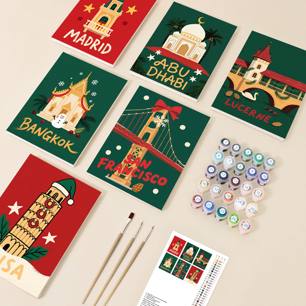 Sehenswürdigkeiten Feiern Weihnachten 6 Stück Mini Malen nach Zahlen