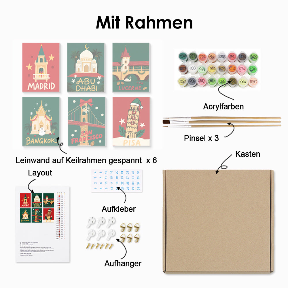 Sehenswürdigkeiten Feiern Weihnachten 6 Stück Mini Malen nach Zahlen
