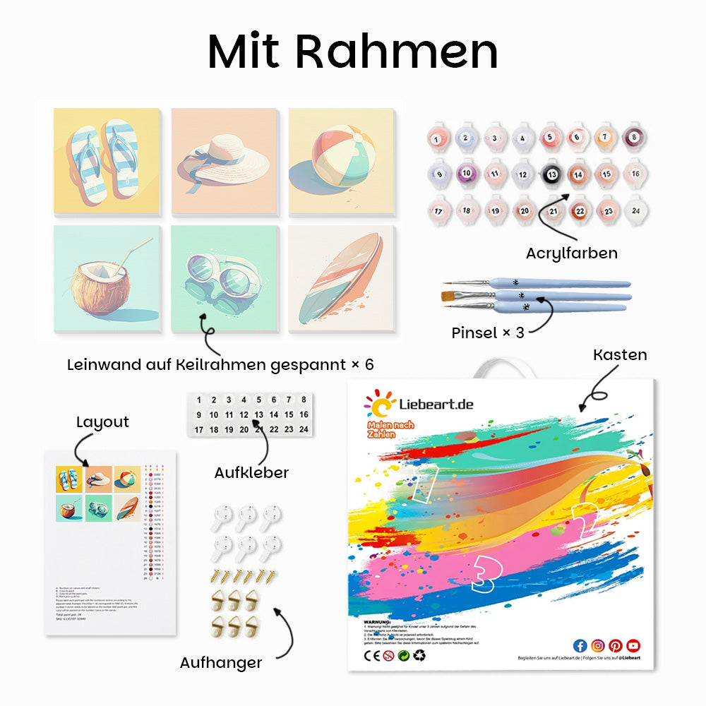 Sommer Strand 6 Stück Mini Malen nach Zahlen