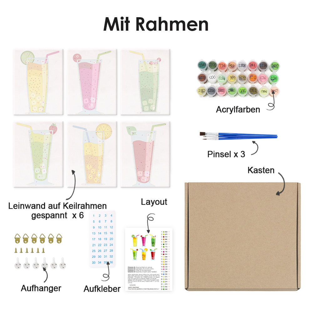 Sommercocktail 6 Stück Mini Malen nach Zahlen