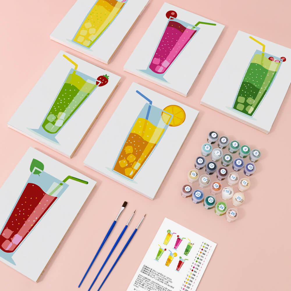 Sommercocktail 6 Stück Mini Malen nach Zahlen