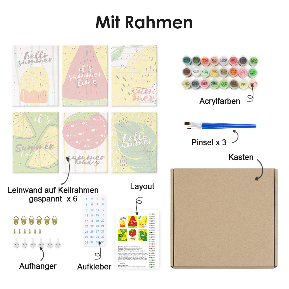 Sommerfrucht-Eis am Stiel 6 Stück Mini Malen nach Zahlen